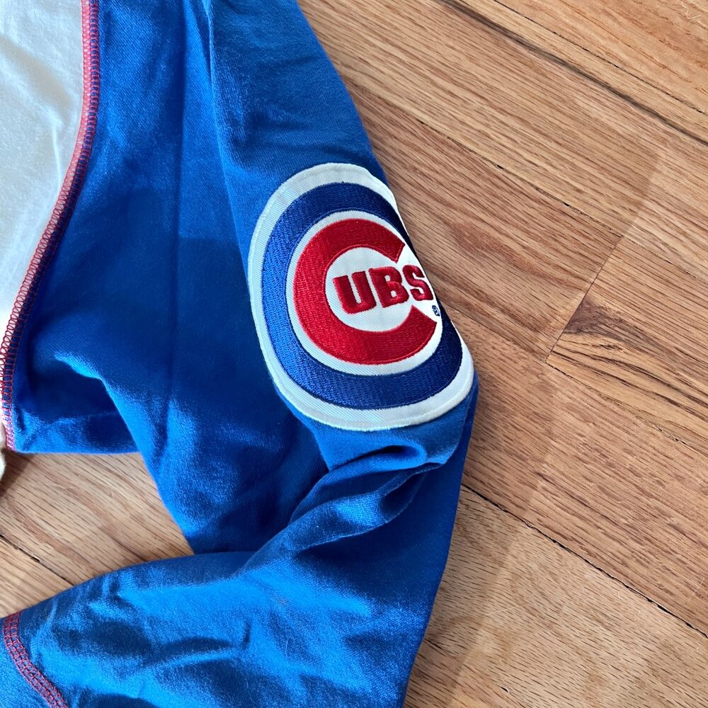 Chicago Cubs Majestic Men's Vintage 3/4 Sleeve Baseball Top 100% Cotton Sz Large - Picture 2 of 7